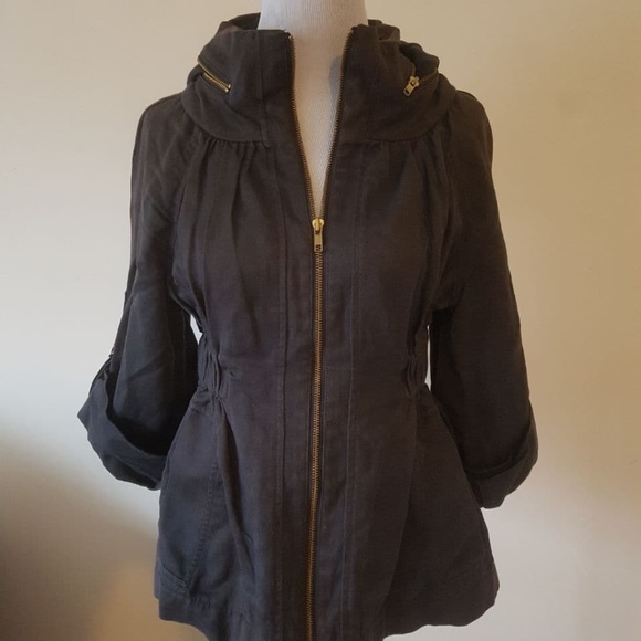 French Connection Rustic Blue Rollup Sleeve Jacket with Hidden Hoodie - Picture 13 of 14